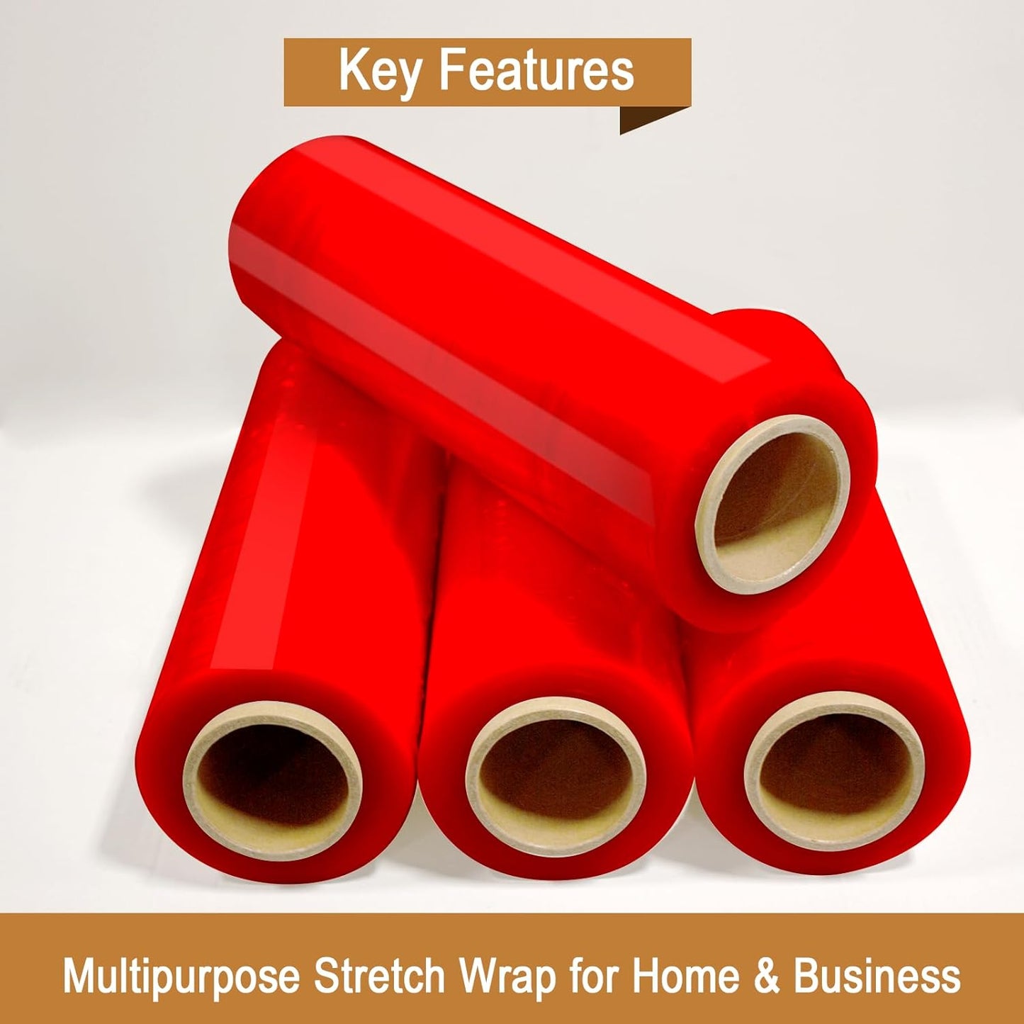 18” x 1100’ Stretch Wrap (60 Gauge, 4 Rolls, Red) – Industrial Pallet Wrap for Warehouse & Moving Supplies