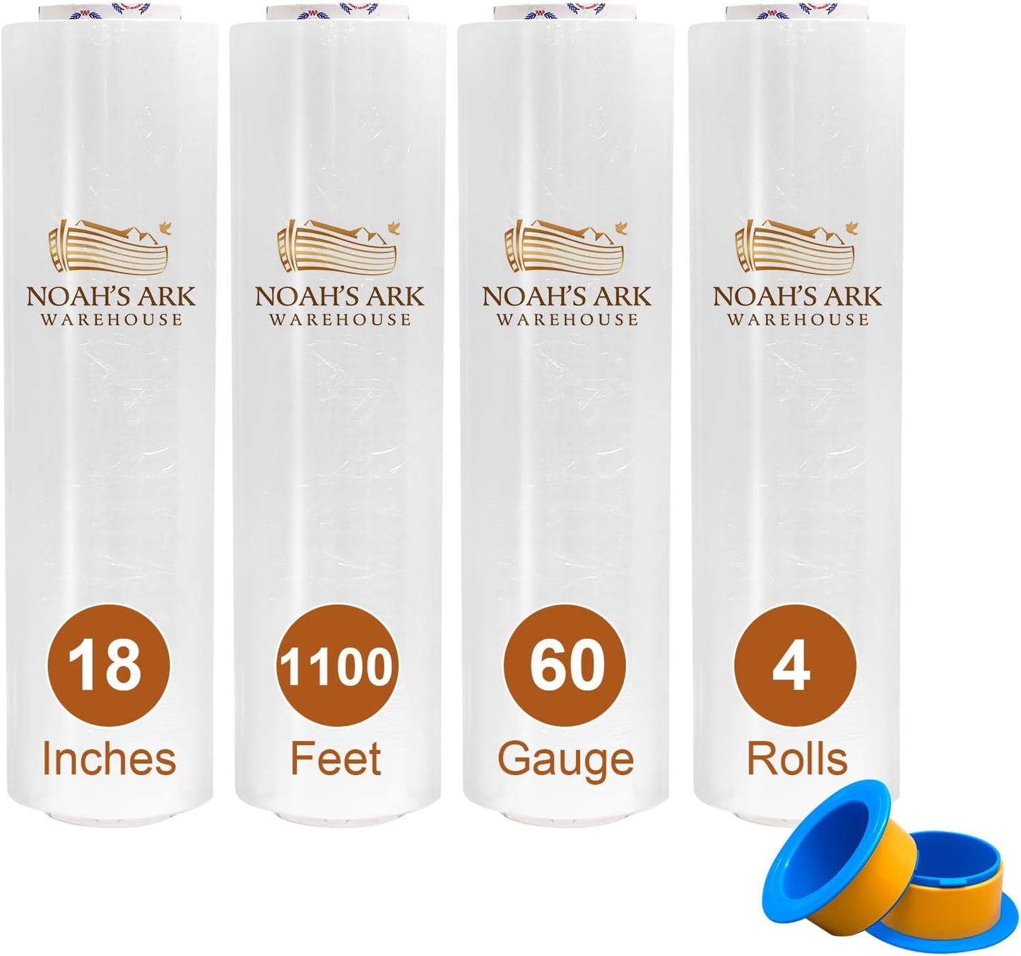 18" x 1100' 60 Gauge 4 Rolls Stretch Wrap Clear