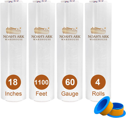 18" x 1100' 60 Gauge 4 Rolls Stretch Wrap Clear