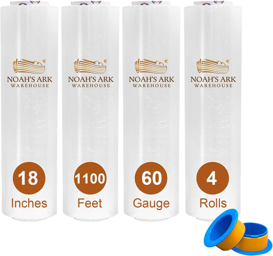18" x 1100' 60 Gauge 4 Rolls Stretch Wrap Clear