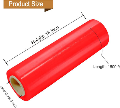 18” x 1100’ Stretch Wrap (60 Gauge, 4 Rolls, Red) – Industrial Pallet Wrap for Warehouse & Moving Supplies
