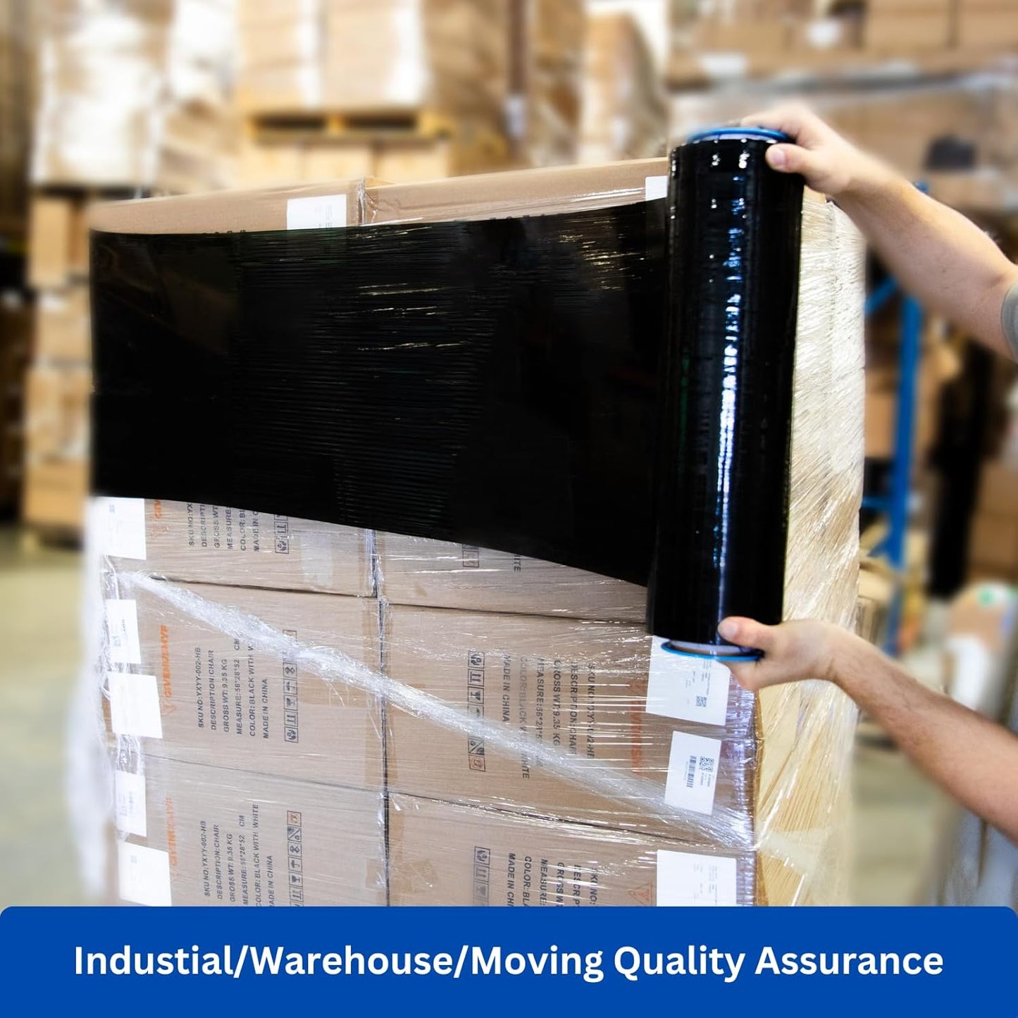 18" x 1500' 60 Gauge 4 Rolls Stretch Wrap Black