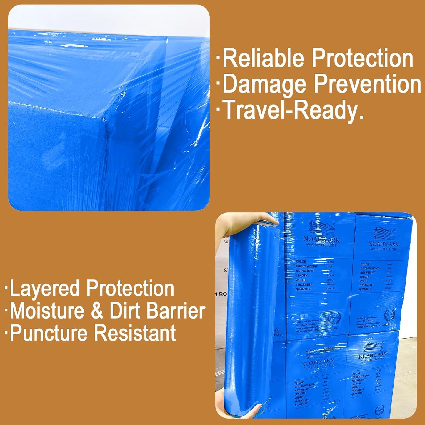 18" x 1100' 60 Gauge 4 Rolls Stretch Wrap Blue