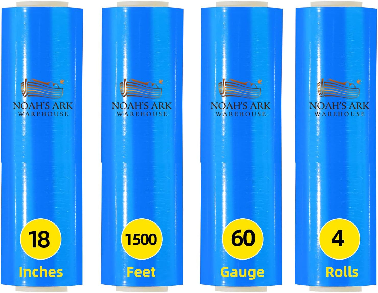 18" x 1100' 60 Gauge 4 Rolls Stretch Wrap Blue