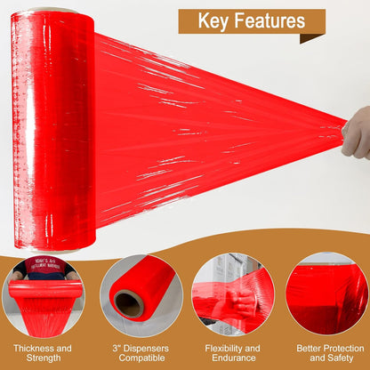 18” x 1100’ Stretch Wrap (60 Gauge, 4 Rolls, Red) – Industrial Pallet Wrap for Warehouse & Moving Supplies