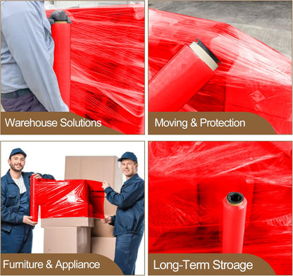 18” x 1100’ Stretch Wrap (60 Gauge, 4 Rolls, Red) – Industrial Pallet Wrap for Warehouse & Moving Supplies